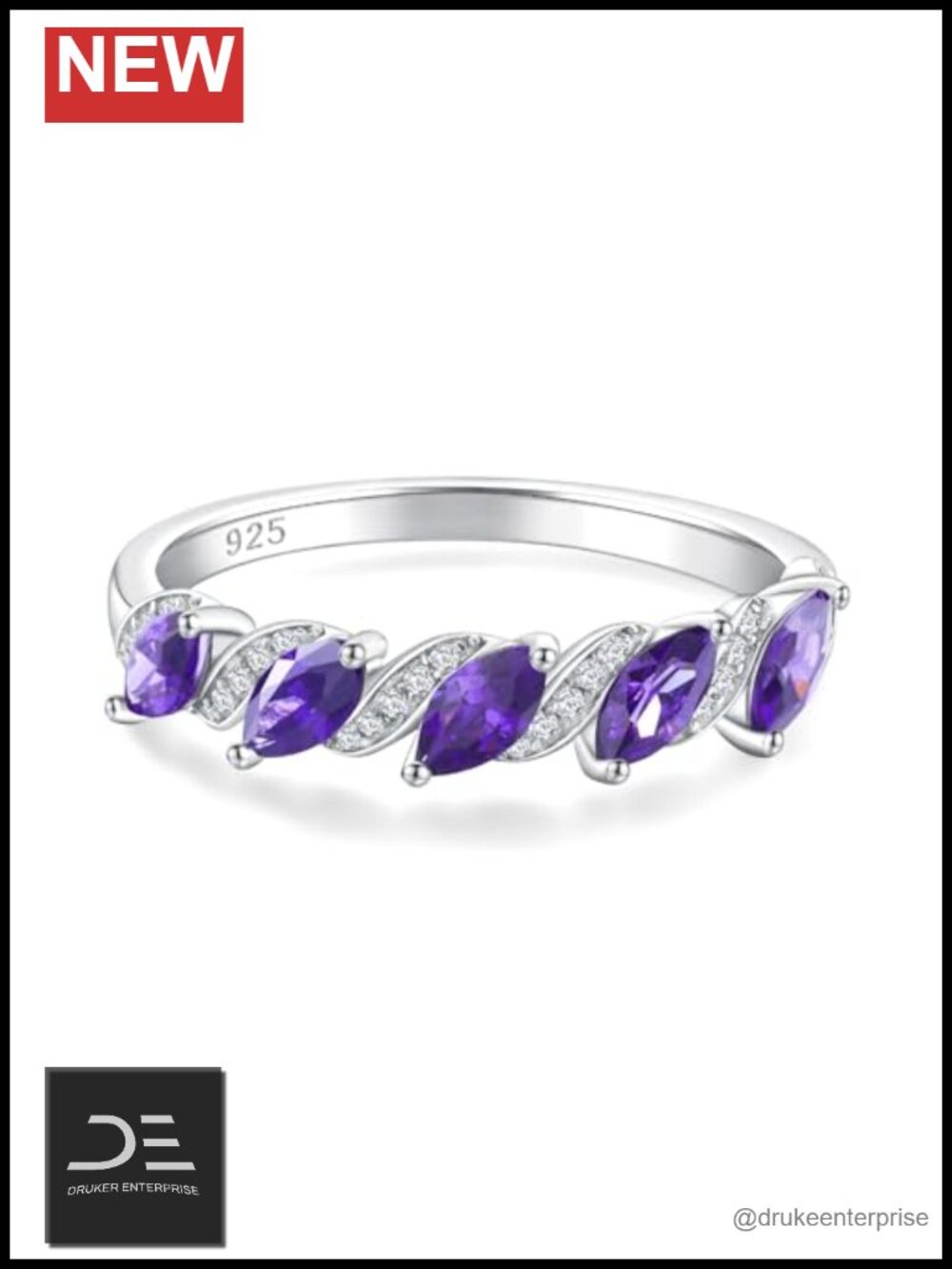 Sterling Silver Half Eternity Wedding Band Ring Stackable Birthstone
